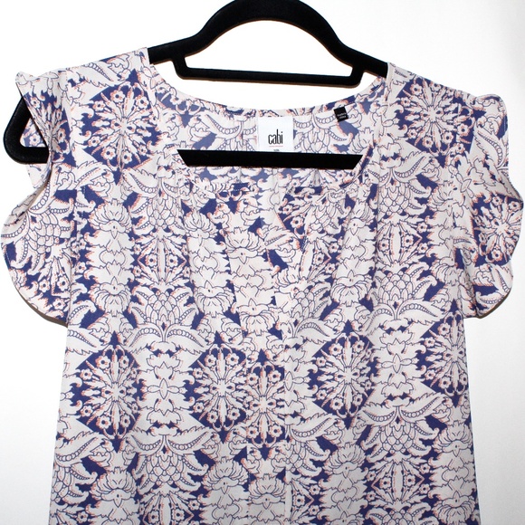 Cabi Flutter Sleeve Damask Print Blouse - Picture 5 of 16